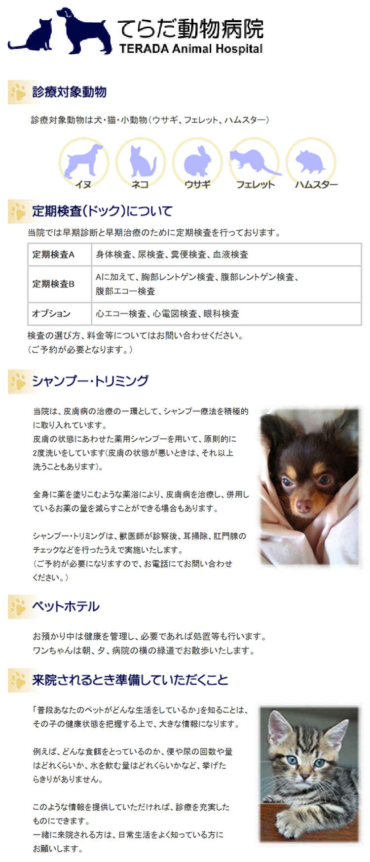 てらだ動物病院のお知らせ内容