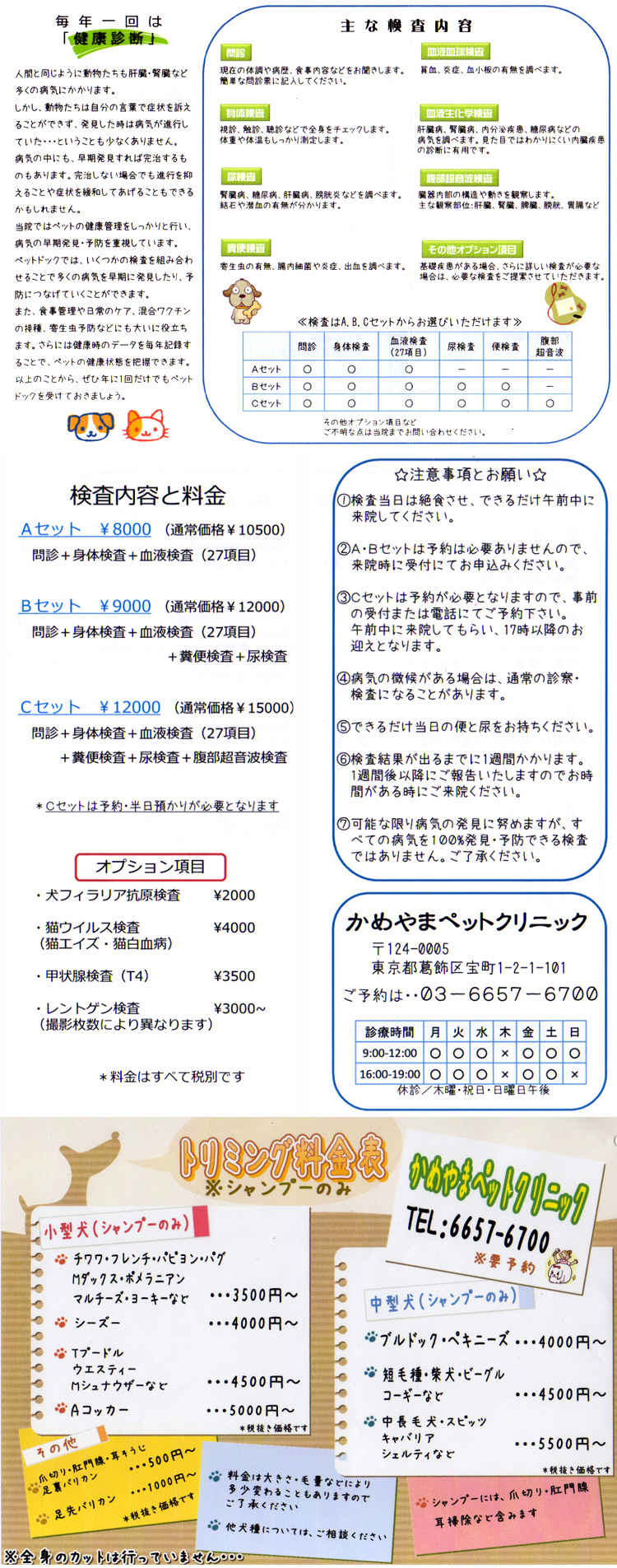 かめやまペットクリニックのお知らせ内容