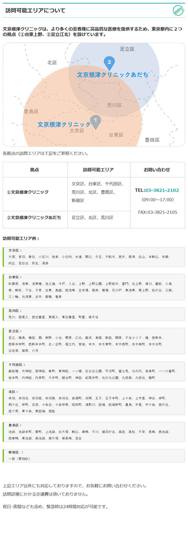 文京根津クリニック あだちのお知らせ内容