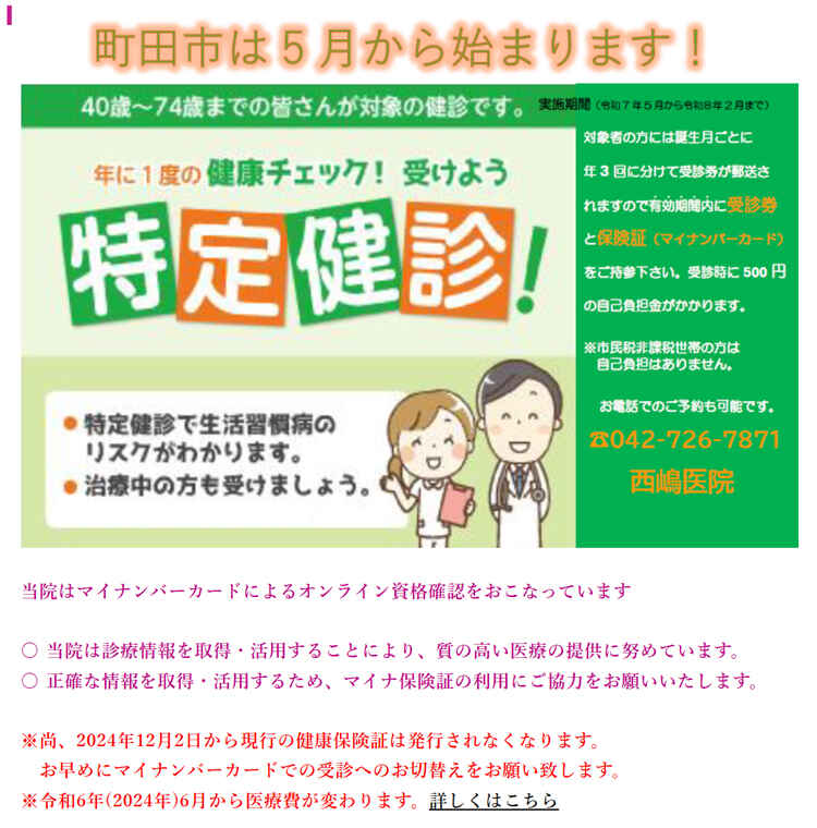 西嶋医院のお知らせ内容
